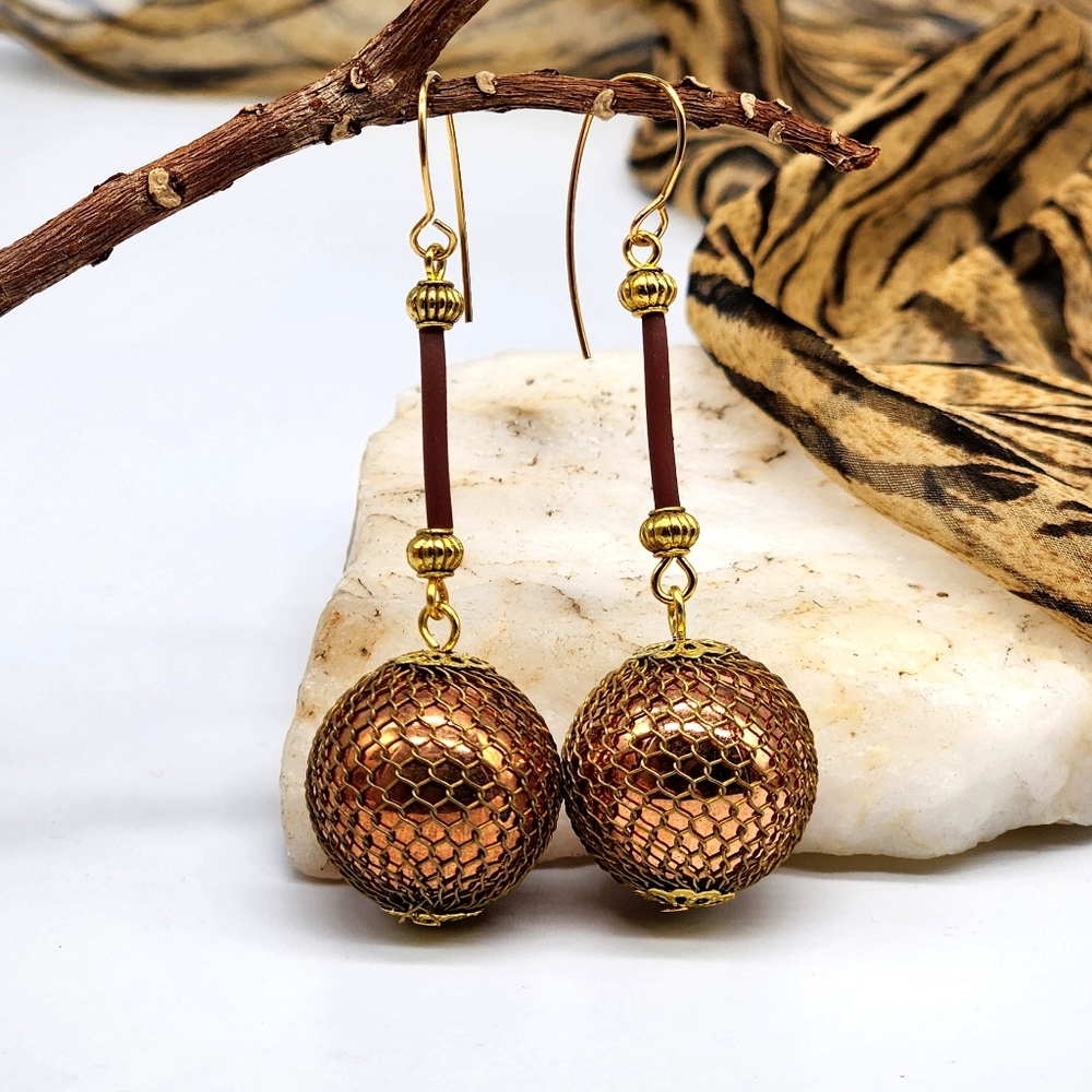 Neinam Marcus Gold Large Beads Ball/Dome Earrings Saks 14K Gold Plated Hooks